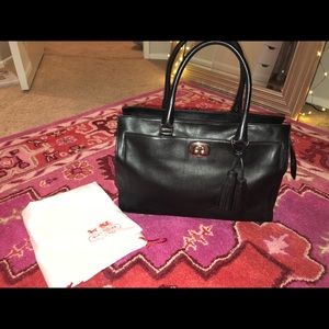 Coach black leather tote handbag